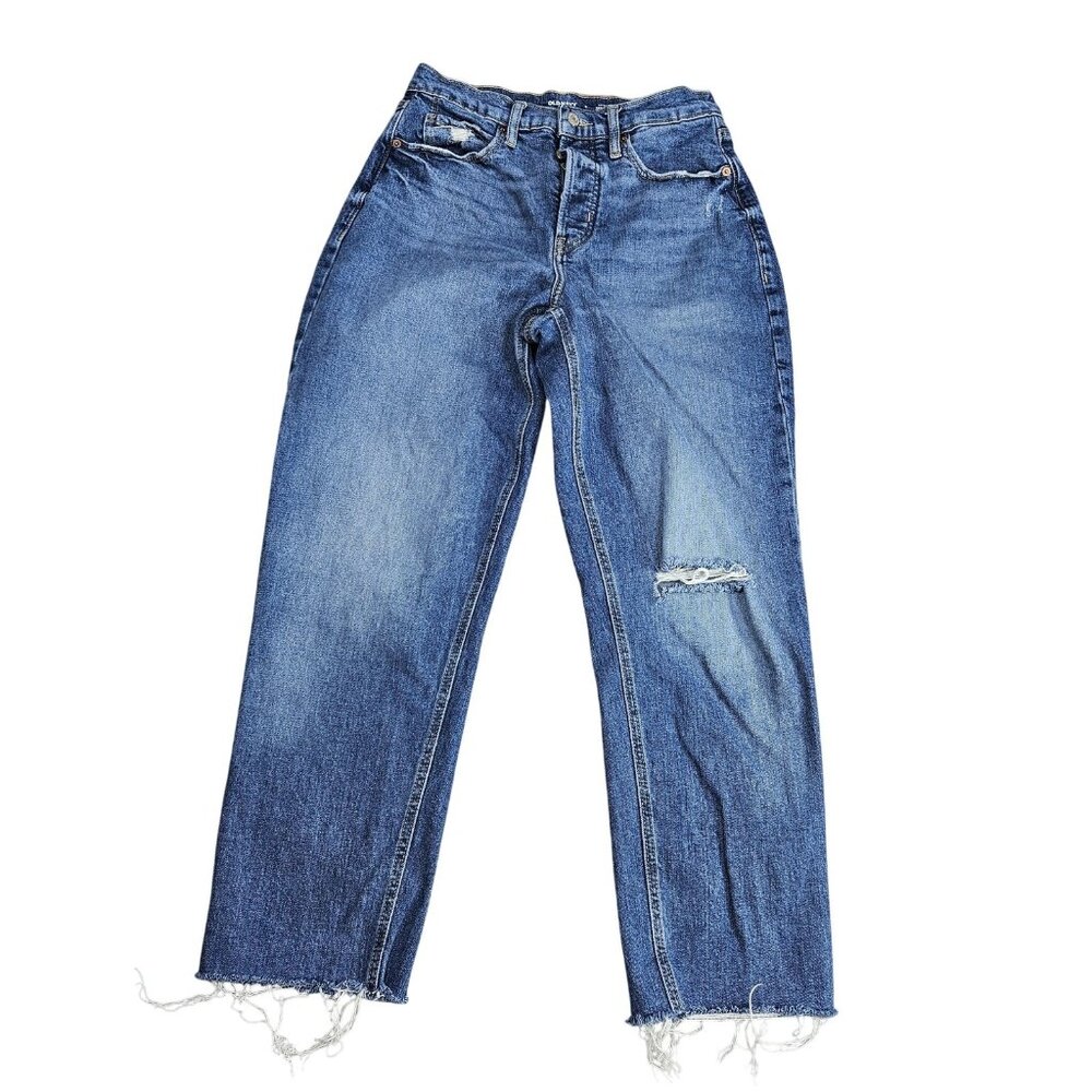 Old Navy High‎ Rise Sky-Hi Straight Jeans Womens 6 Medium Wash Distressed Denim
